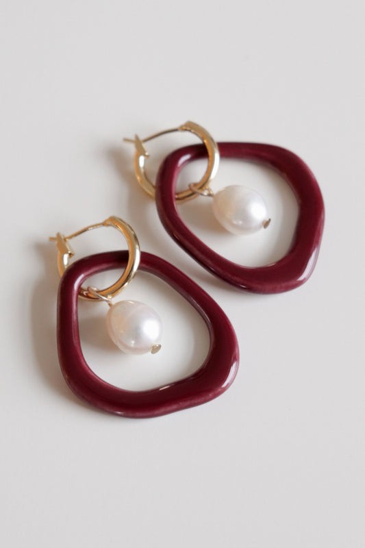 Arp Pearl and Porcelain Hoops- Burgundy