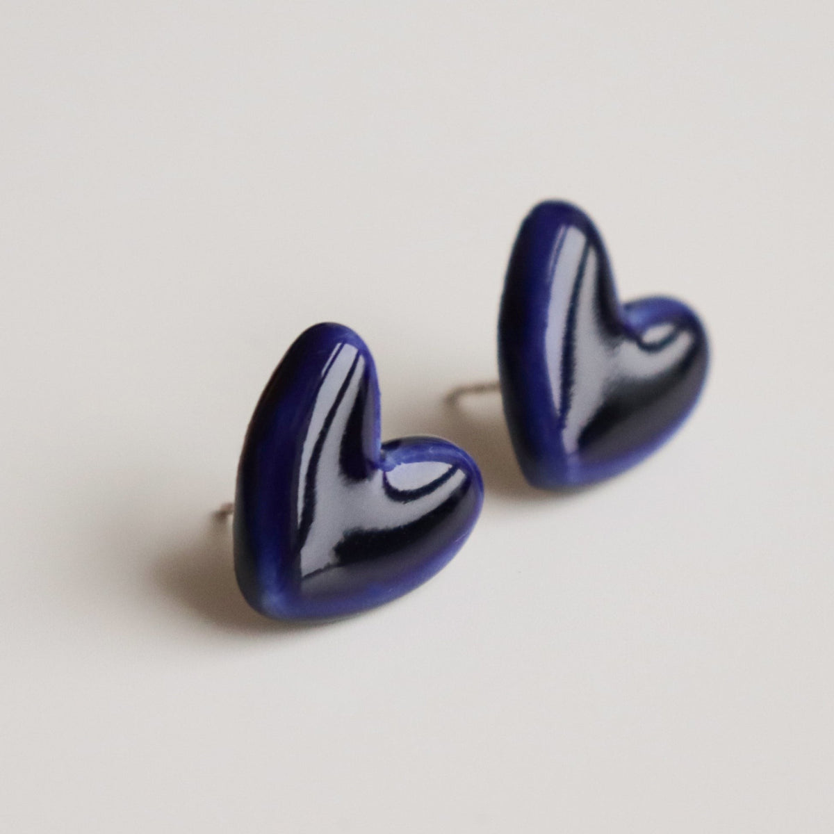 Porcelain Heart Studs - Blue