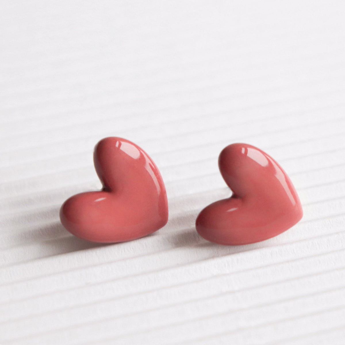 Porcelain Heart Studs - Pink
