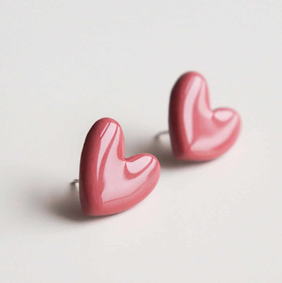 Porcelain Heart Studs - Pink