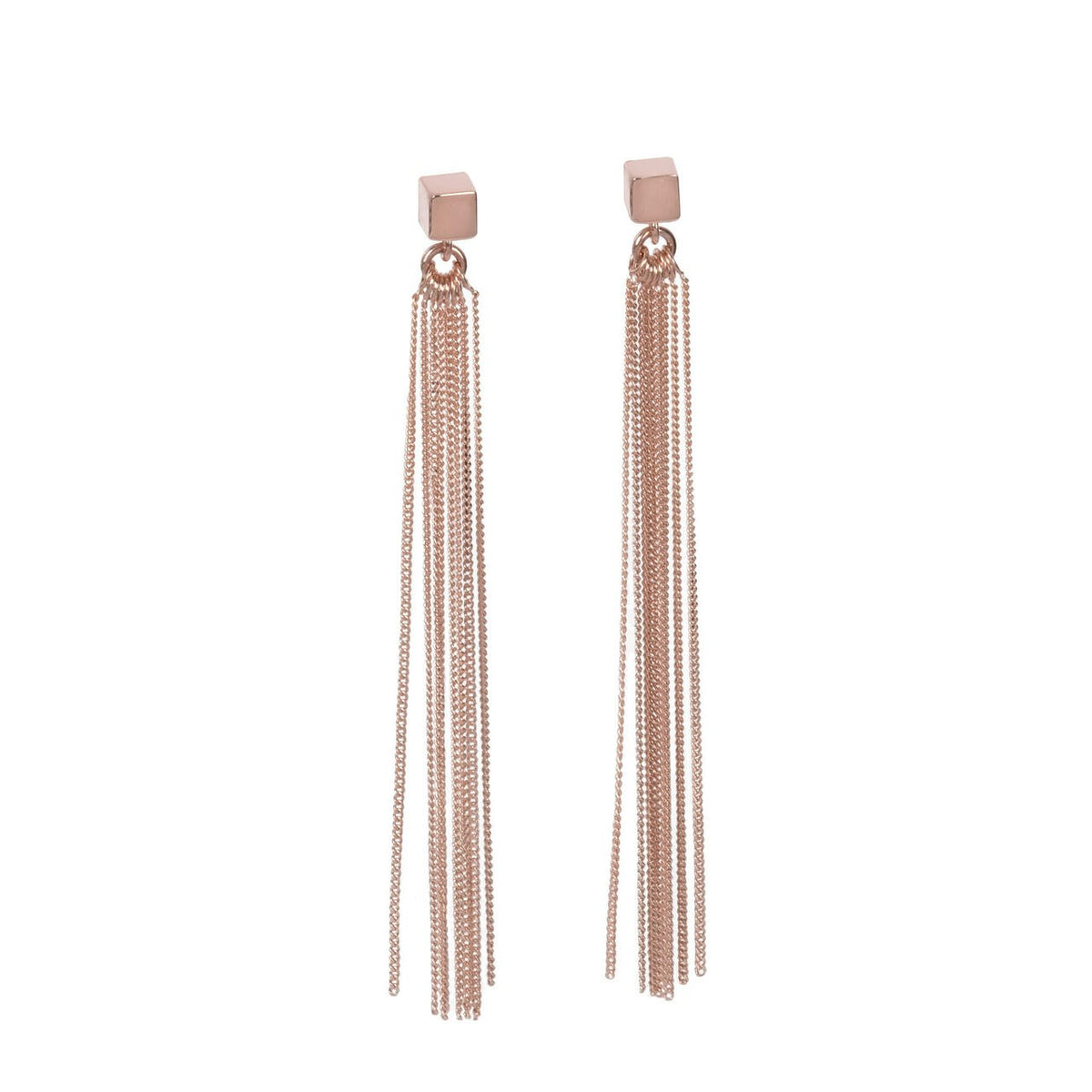 Solid C-Tassel Earrings - Rose Gold and Silver