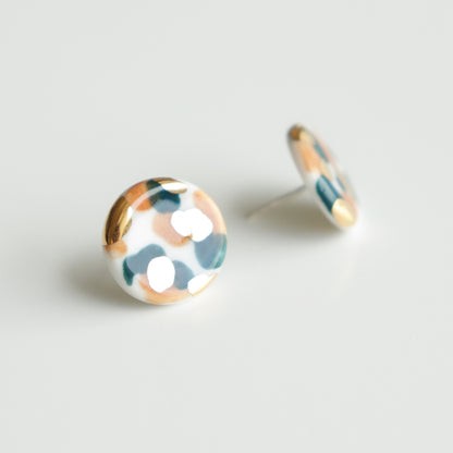 Porcelain Tache Studs -  Green and Orange